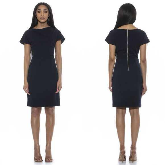 Alexia Admor NWT Willa Dress Knee Length in Navy Size Medium - Picture 1 of 8